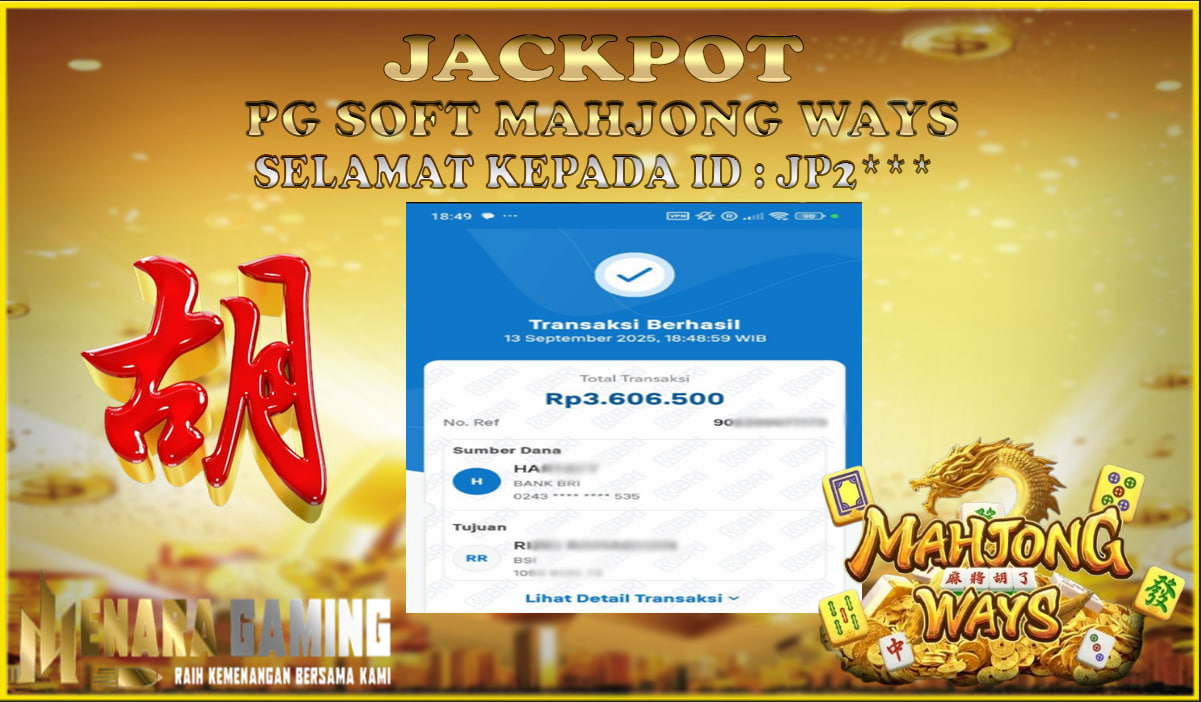 MENARAGAMING JACKPOT PG SOFT MAHJONG WAYS Rp. 3.000.000,- LUNAS