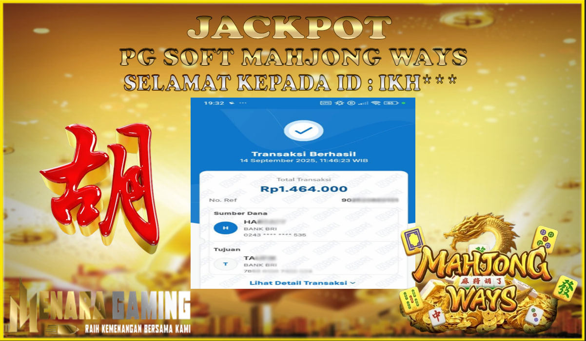 MENARAGAMING JACKPOT PG SOFT MAHJONG WAYS Rp. 1.000.000,- LUNAS