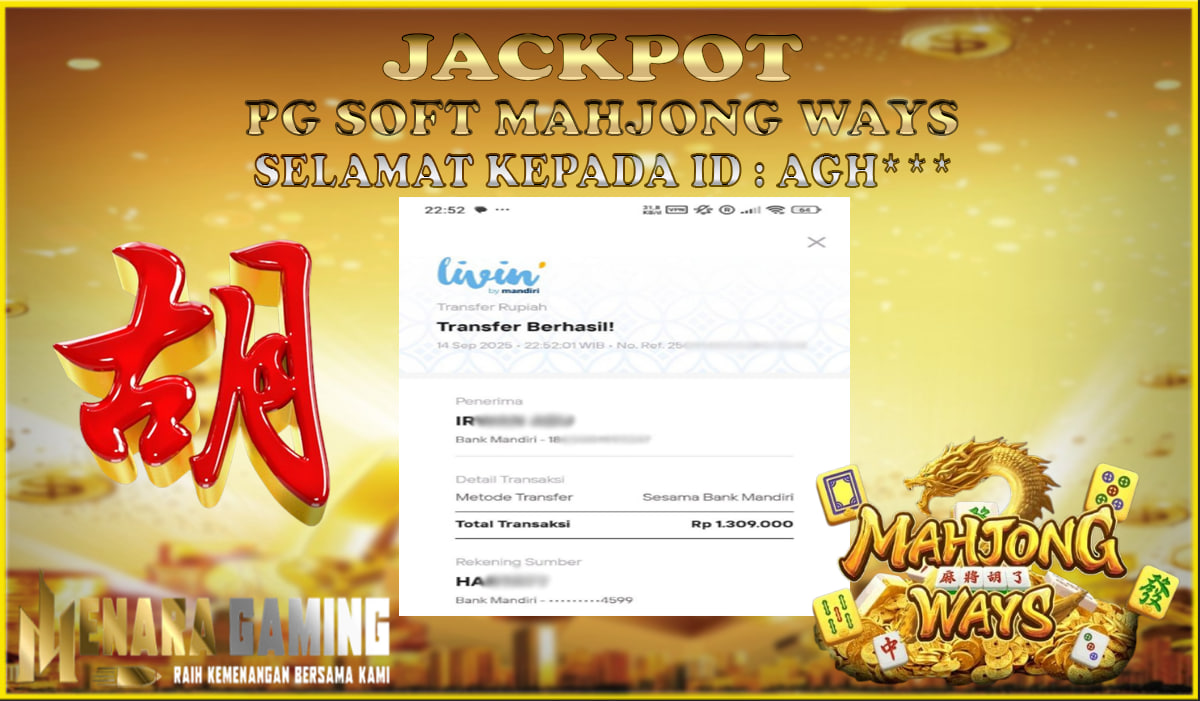 MENARAGAMING JACKPOT PG SOFT MAHJONG WAYS Rp. 1.000.000,- LUNAS