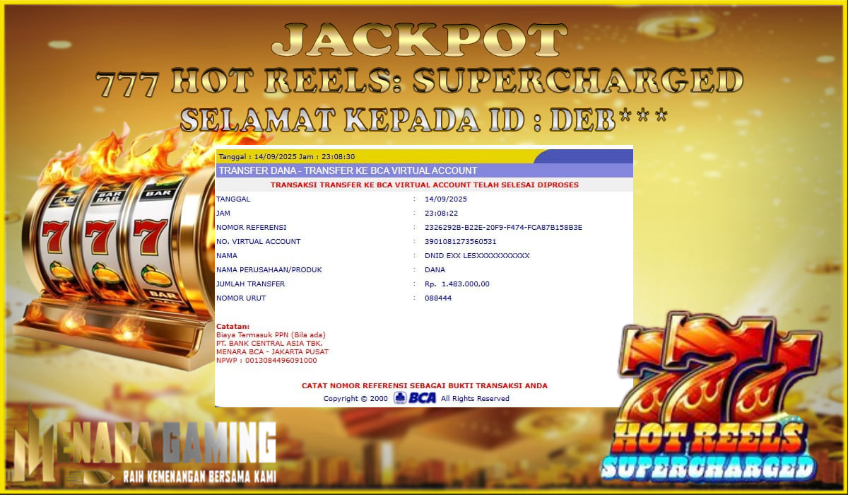 MENARAGAMING JACKPOT OCTOPLAY 777 HOT REELS SUPERCHARGED Rp. 1.000.000,- LUNAS