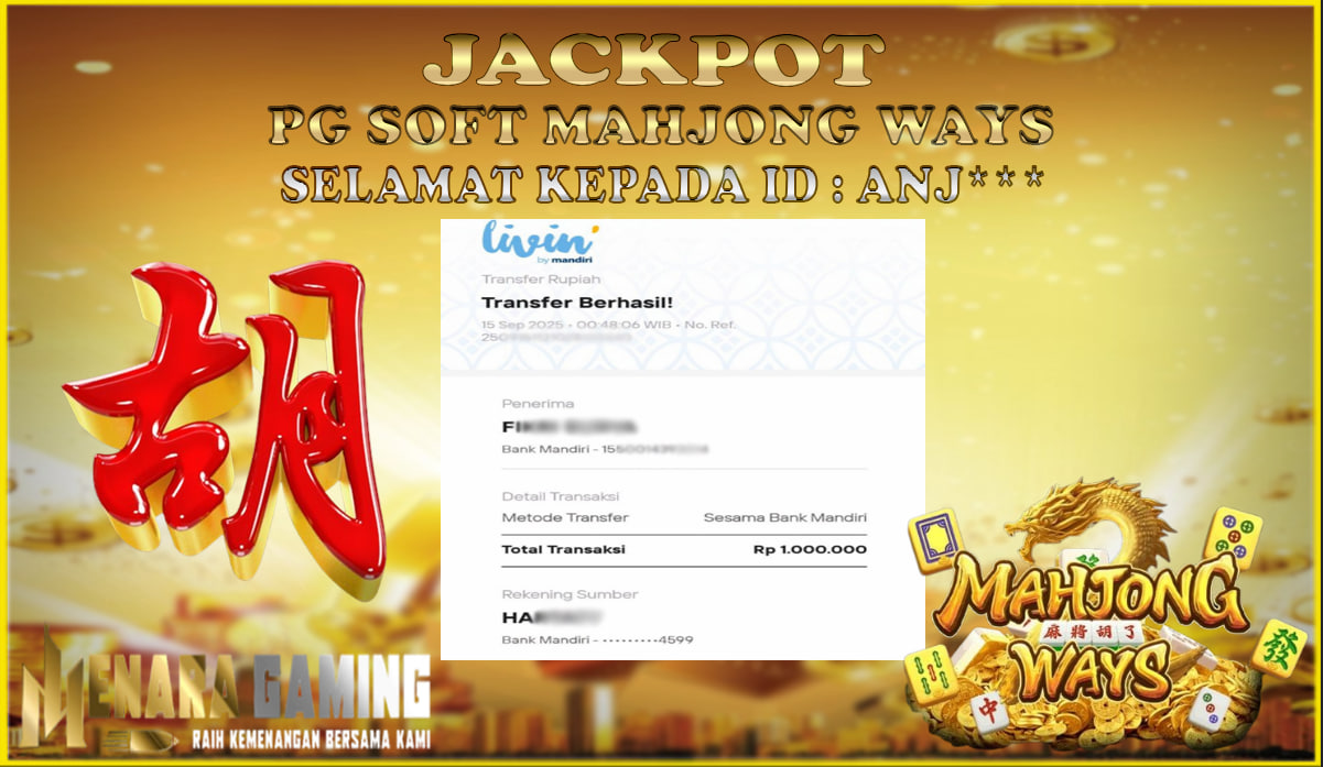 MENARAGAMING JACKPOT PG SOFT MAHJONG WAYS Rp. 1.000.000,- LUNAS