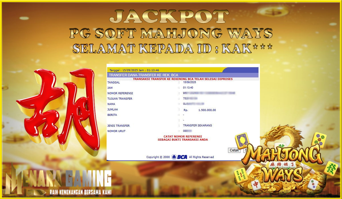 MENARAGAMING JACKPOT PG SOFT MAHJONG WAYS Rp. 1.000.000,- LUNAS