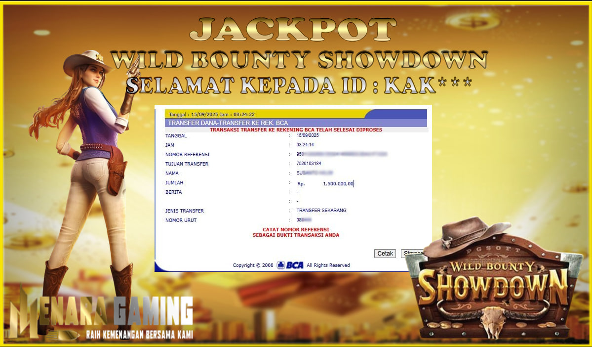 MENARAGAMING JACKPOT PG SOFT WILD BOUNTY SHOWDOWN Rp. 1.000.000,- LUNAS