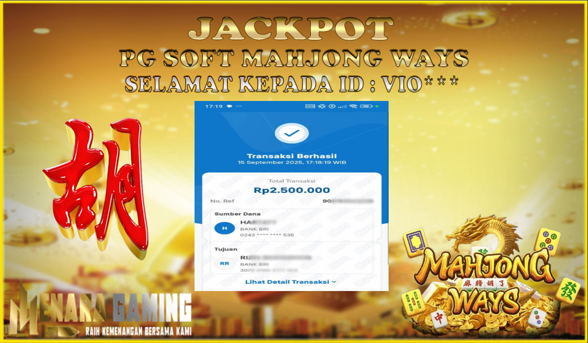 MENARAGAMING JACKPOT PG SOFT MAHJONG WAYS Rp. 2.000.000,- LUNAS
