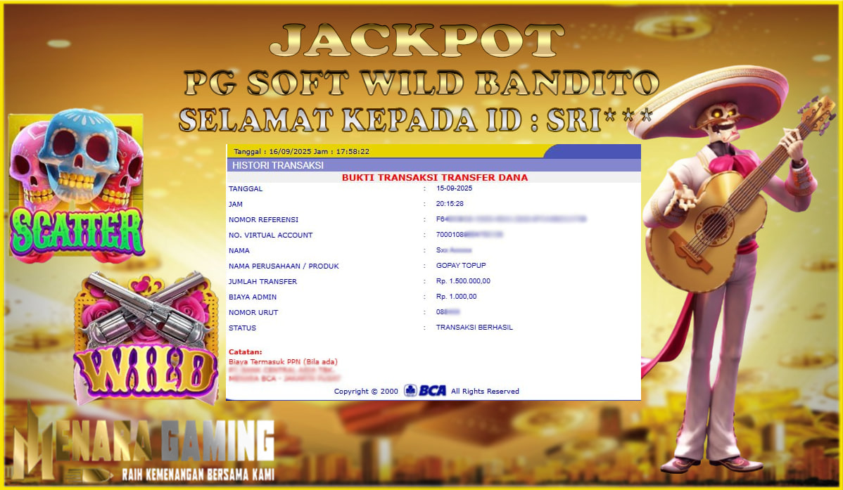 MENARAGAMING JACKPOT PG SOFT WILD BANDITO Rp. 1.000.000,- LUNAS