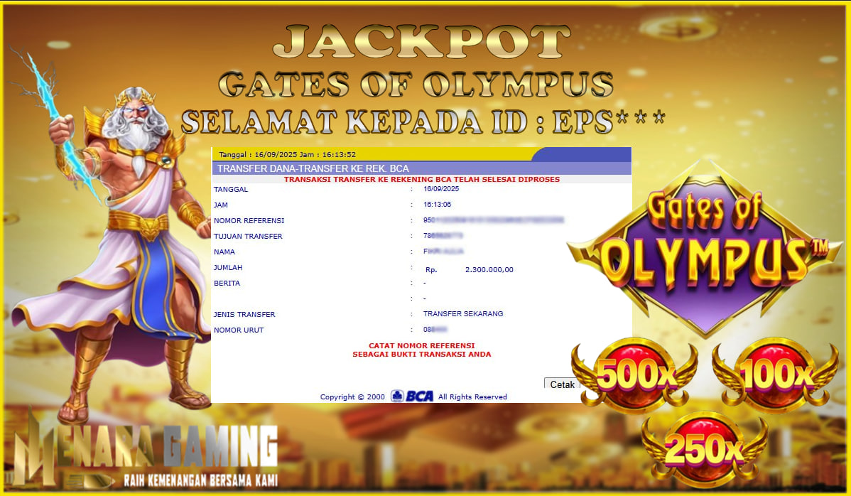 MENARAGAMING JACKPOT PRAGMATIC PLAY GATES OF OLYMPUS Rp. 2.000.000,- LUNAS