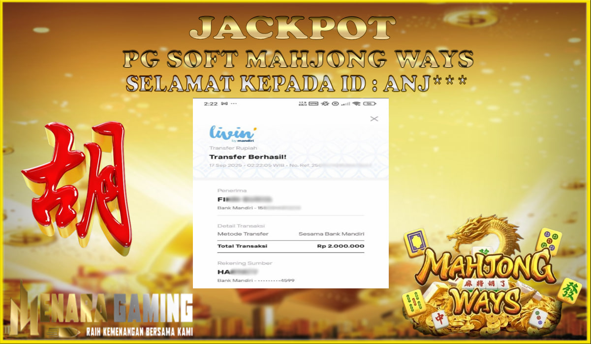 MENARAGAMING JACKPOT PG SOFT MAHJONG WAYS Rp. 2.000.000,- LUNAS