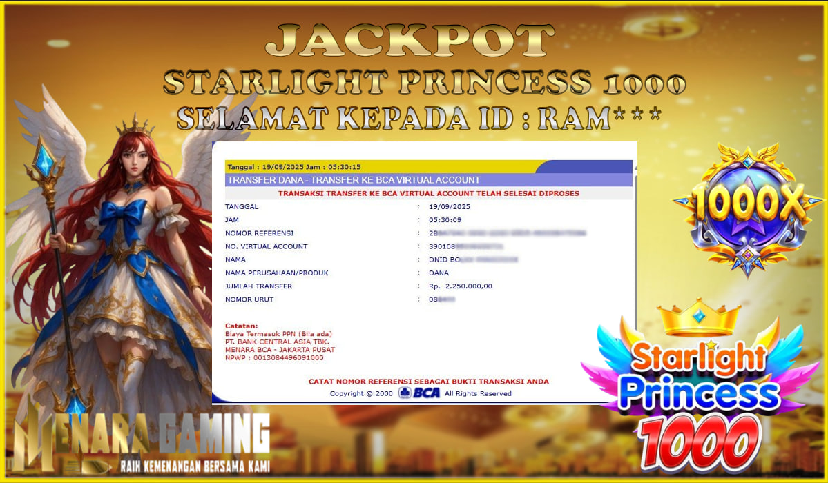 MENARAGAMING JACKPOT PRAGMATIC PLAY STARLIGHT PRINCESS 1000 Rp. 2.000.000,- LUNAS