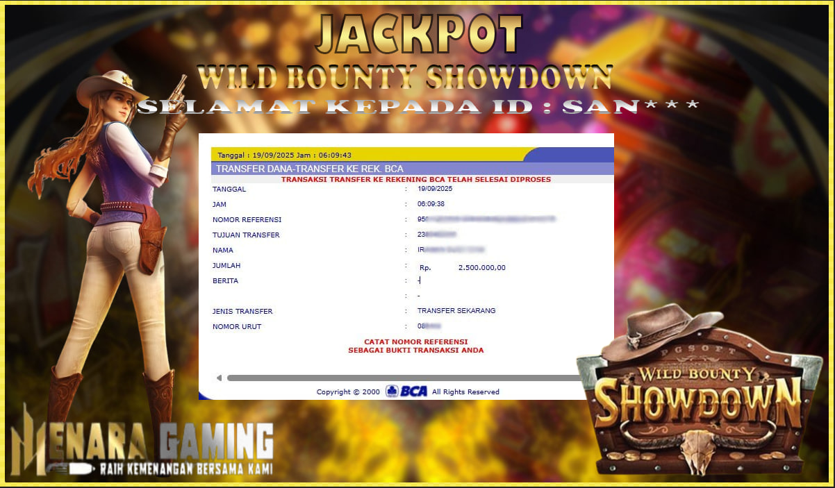 MENARAGAMING JACKPOT PG SOFT WILD BOUNTY SHOWDOWN Rp. 2.000.000,- LUNAS