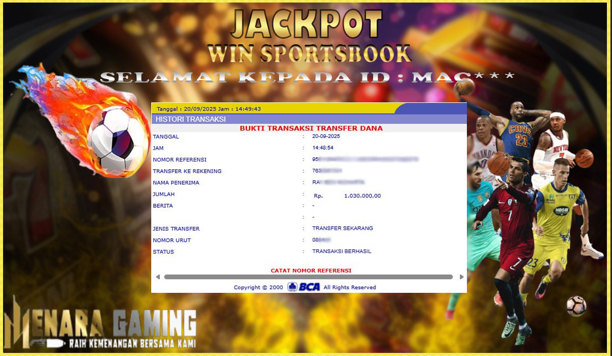 MENARAGAMING JACKPOT SPORTSBOOK Rp. 1.000.000,- LUNAS