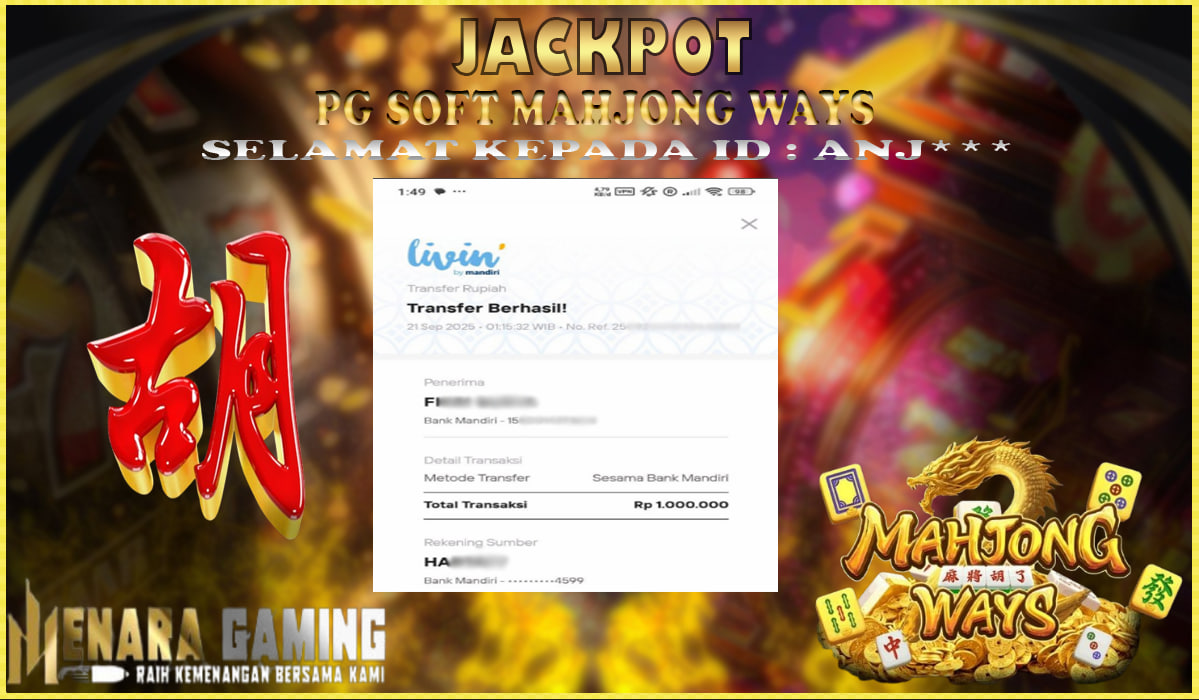 MENARAGAMING JACKPOT PG SOFT MAHJONG WAYS  Rp. 1.000.000,- LUNAS