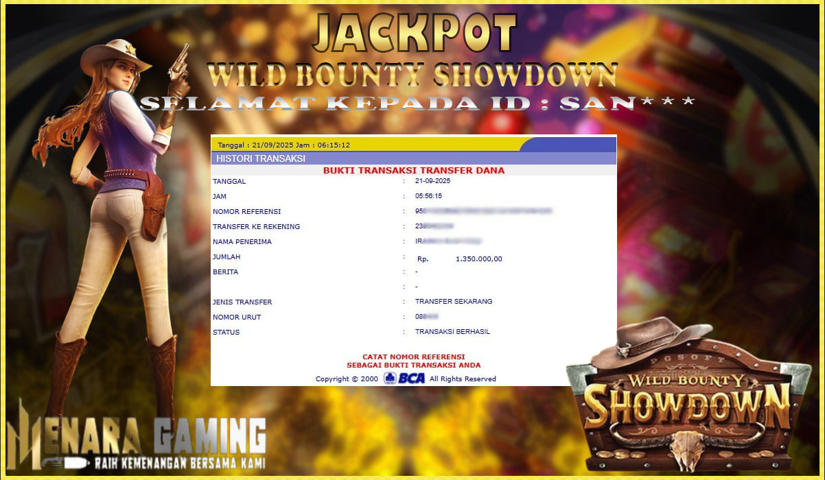 MENARAGAMING JACKPOT PG SOFT WILD BOUNTY SHOWDOWN Rp. 1.000.000,- LUNAS
