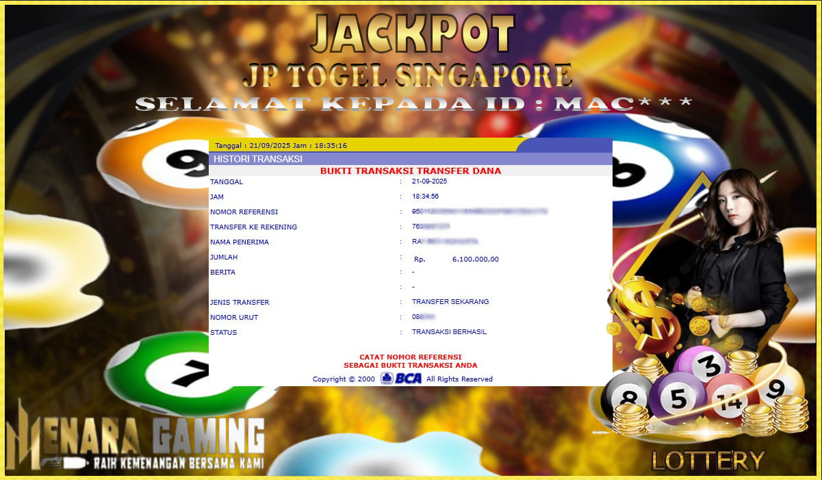MENARAGAMING JACKPOT TOGEL SINGAPORE Rp. 6.000.000,- LUNAS