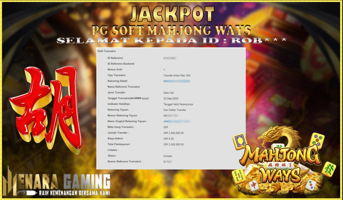 MENARAGAMING JACKPOT PG SOFT MAHJONG WAYS Rp. 2.000.000,- LUNAS