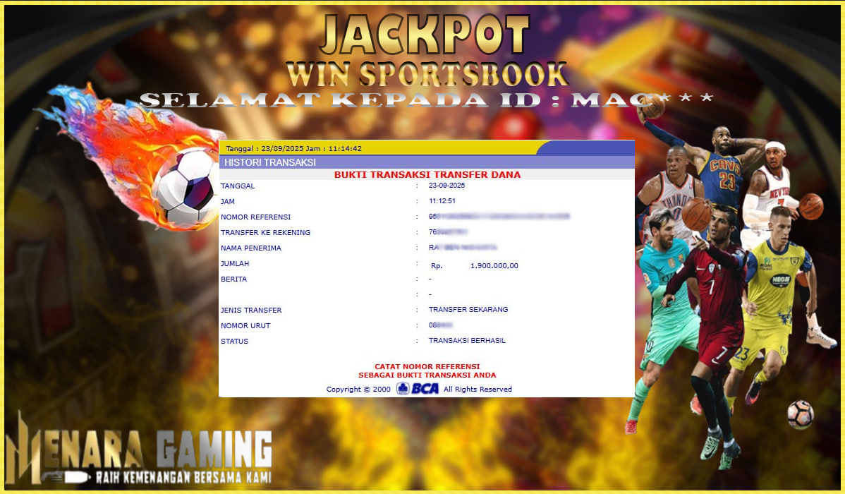 MENARAGAMING JACKPOT SPORTSBOOK Rp. 1.000.000,- LUNAS