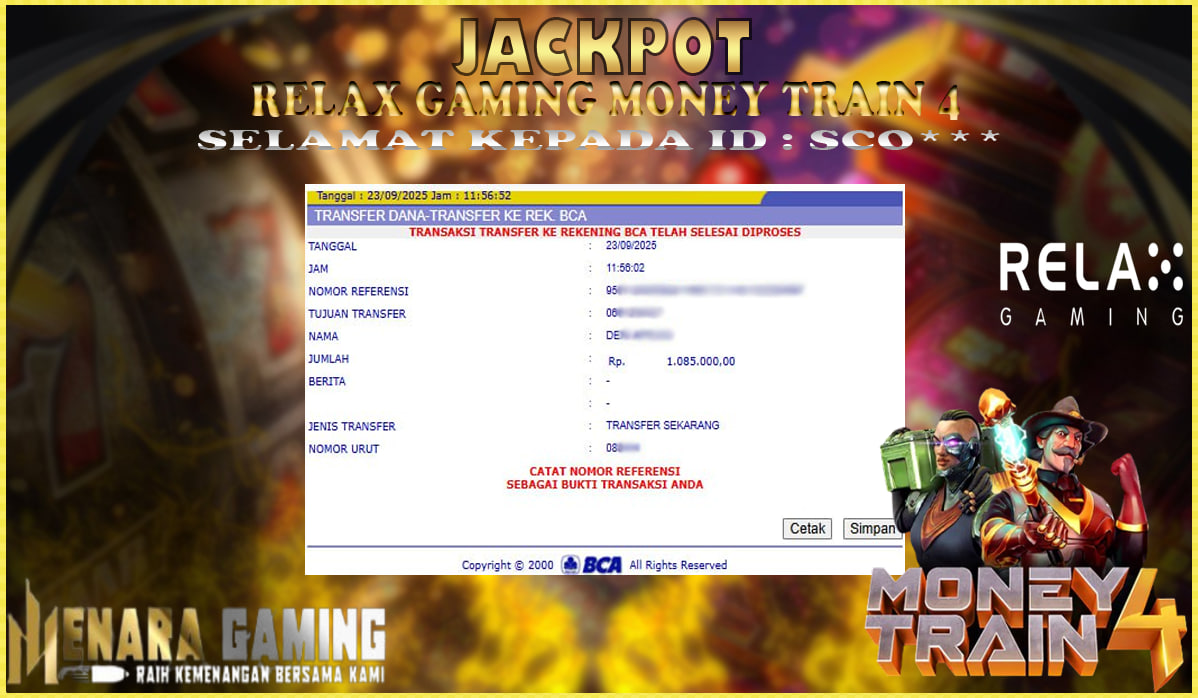 MENARAGAMING JACKPOT RELAX GAMING MONEY TRAIN 4 Rp. 1.000.000,- LUNAS