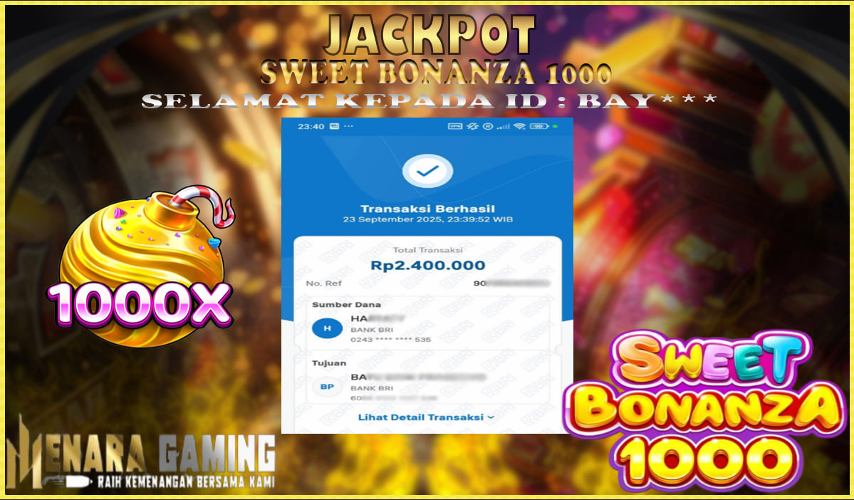 MENARAGAMING JACKPOT PRAGMATIC PLAY SWEET BONANZA 1000 Rp. 2.000.000,- LUNAS
