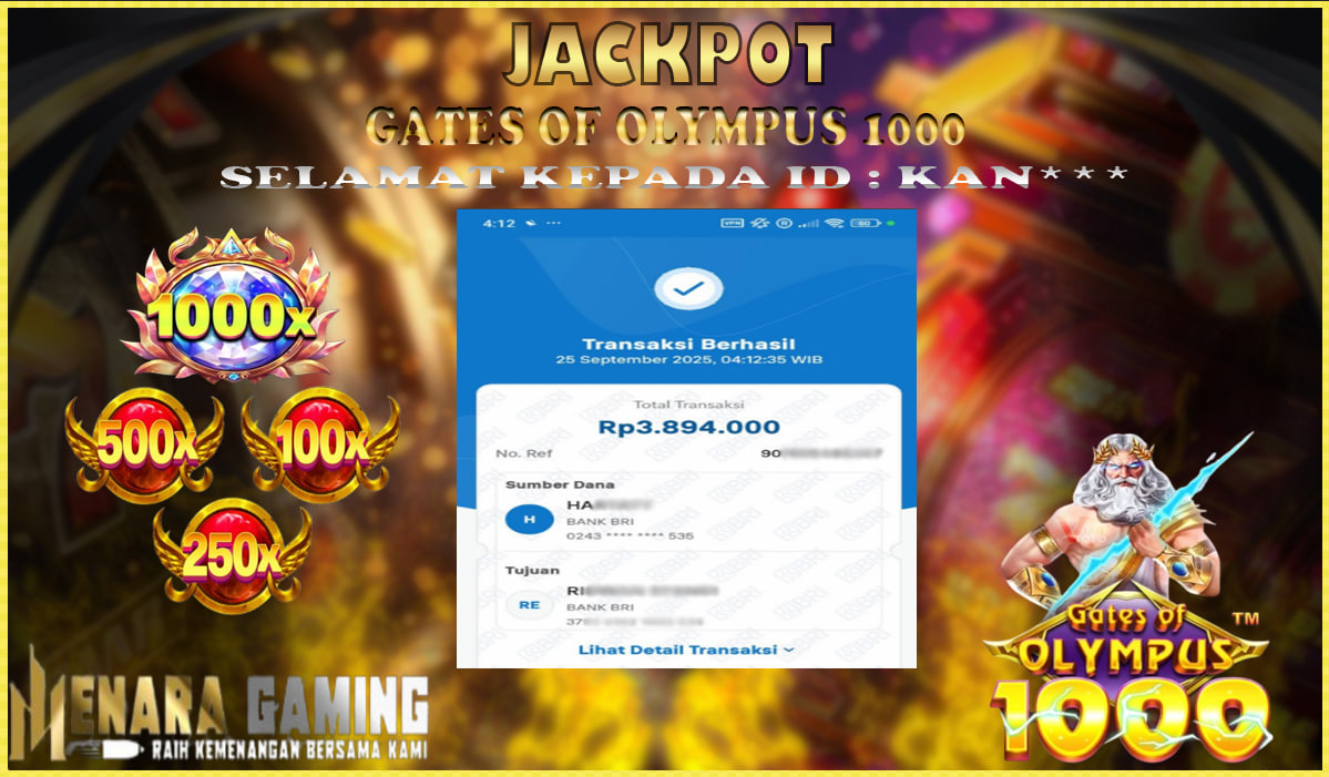 MENARAGAMING JACKPOT PRAGMATIC PLAY GATES OF OLYMPUS 1000 Rp. 3.000.000,- LUNAS