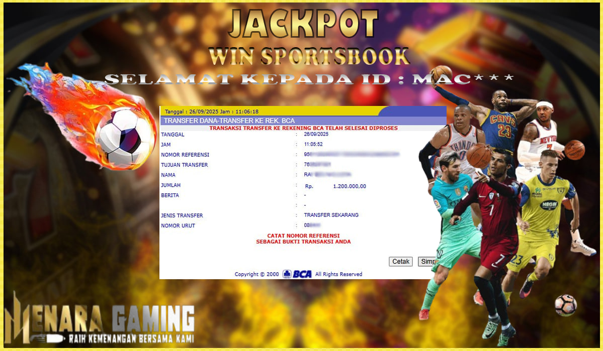 MENARAGAMING JACKPOT SPORTSBOOK Rp. 1.000.000,- LUNAS