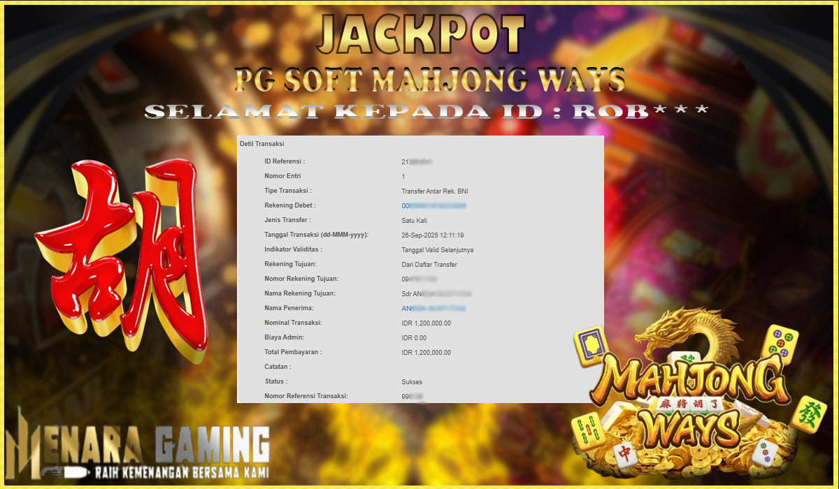 MENARAGAMING JACKPOT PG SOFT MAHJONG WAYS Rp. 1.000.000,- LUNAS