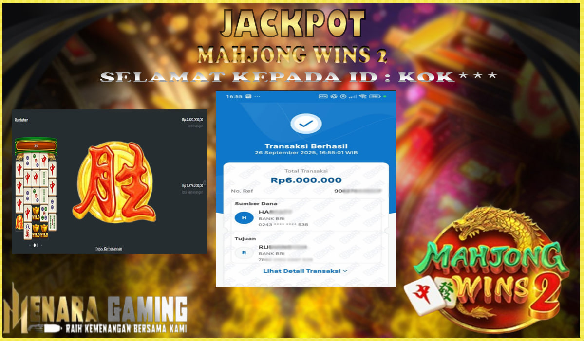 MENARAGAMING JACKPOT PRAGMATIC PLAY MAHJONG WINS 2 Rp. 6.000.000,- LUNAS