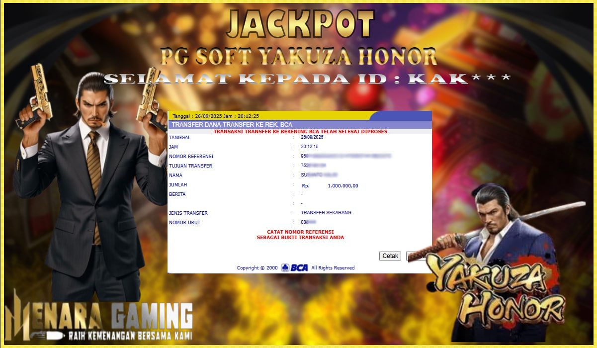MENARAGAMING JACKPOT PG SOFT YAKUZA HONOR Rp. 1.000.000,- LUNAS
