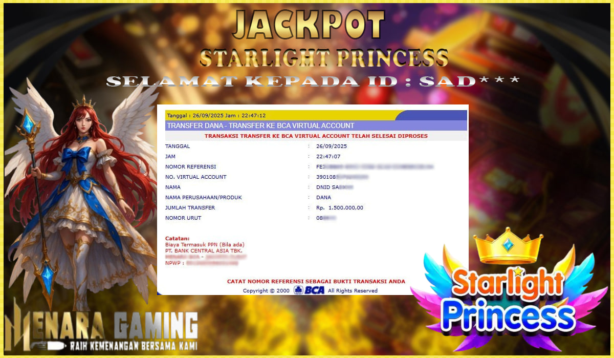MENARAGAMING JACKPOT PRAGMATIC PLAY STARLIGHT PRINCESS Rp. 1.000.000,- LUNAS