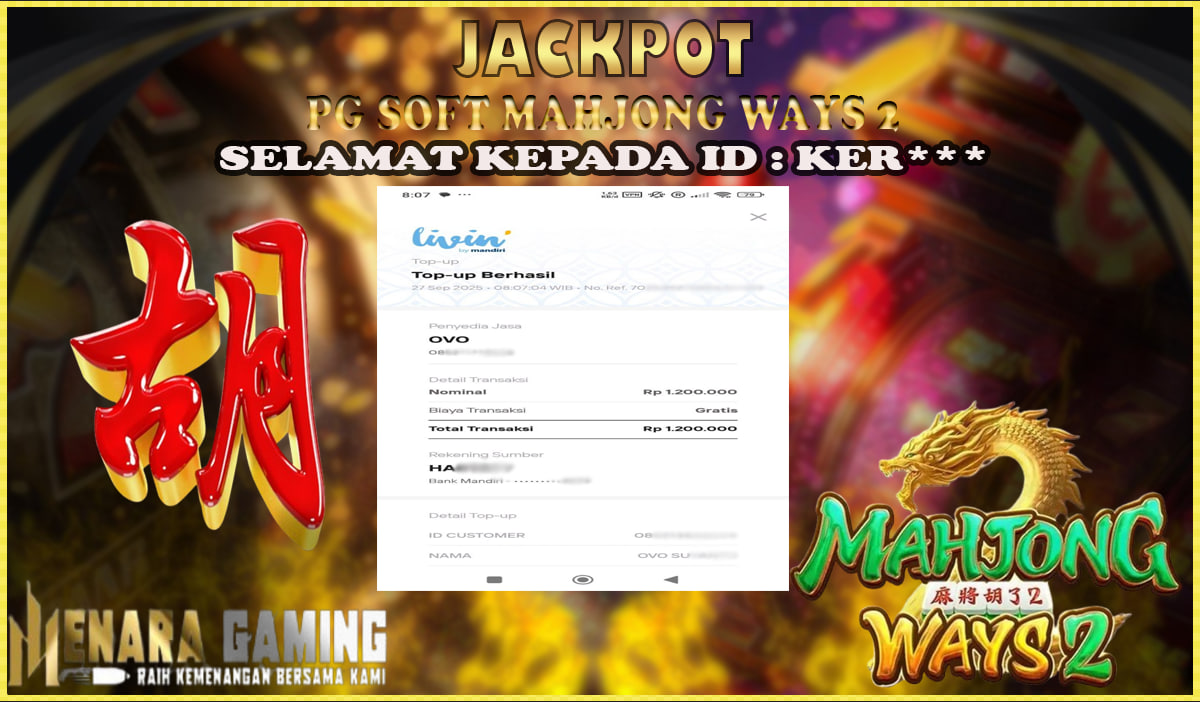 MENARAGAMING JACKPOT PG SOFT MAHJONG WAYS 2 Rp. 1.000.000,- LUNAS
