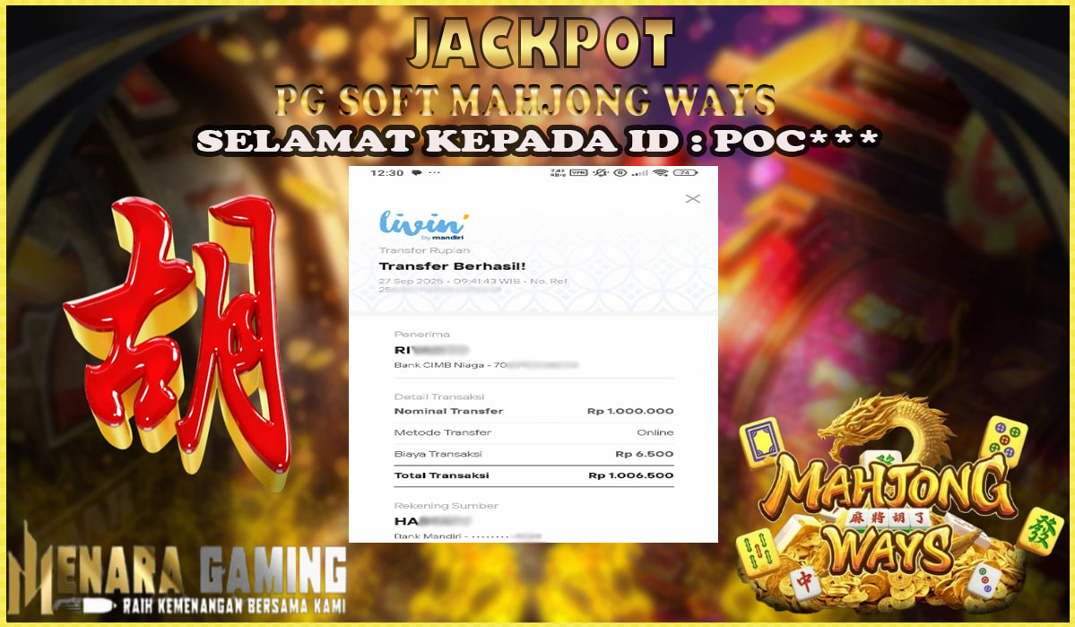 MENARAGAMING JACKPOT PG SOFT MAHJONG WAYS Rp. 1.000.000,- LUNAS