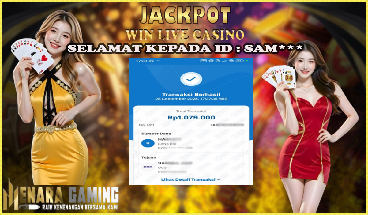 MENARAGAMING JACKPOT LIVE CASINO Rp. 1.000.000,- LUNAS