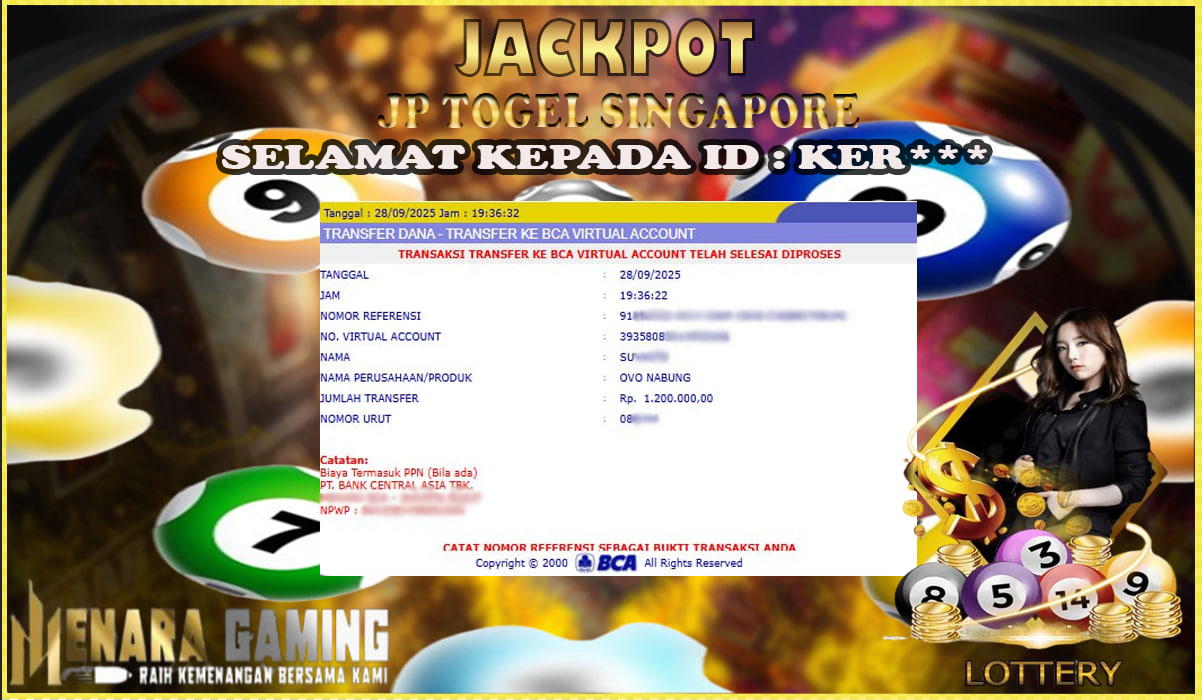 MENARAGAMING JACKPOT TOGEL SINGAPORE Rp. 1.000.000,- LUNAS