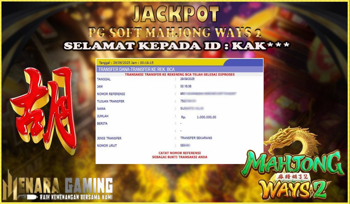 MENARAGAMING JACKPOT PG SOFT MAHJONG WAYS 2 Rp. 1.000.000,- LUNAS