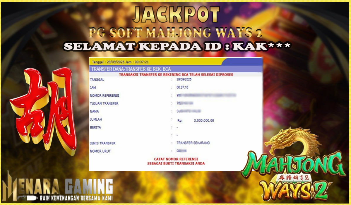 MENARAGAMING JACKPOT PG SOFT MAHJONG WAYS 2 Rp. 3.000.000,- LUNAS