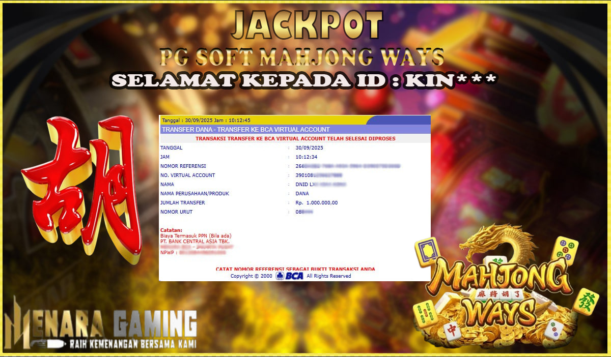 MENARAGAMING JACKPOT PG SOFT MAHJONG WAYS Rp. 1.000.000,- LUNAS
