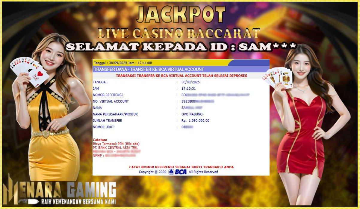 MENARAGAMING JACKPOT LIVE CASINO Rp. 1.000.000,- LUNAS
