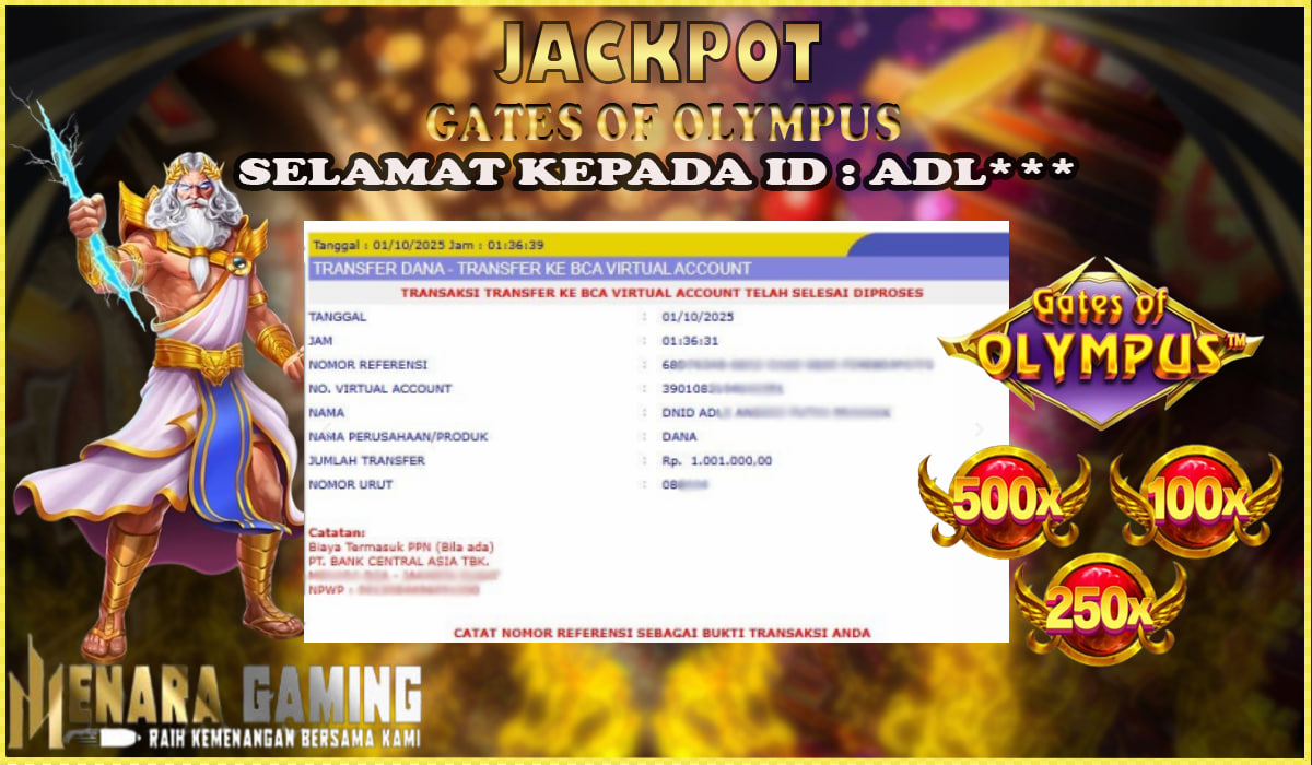 MENARAGAMING JACKPOT PRAGMATIC PLAY GATES OF OLYMPUS Rp. 1.000.000,- LUNAS