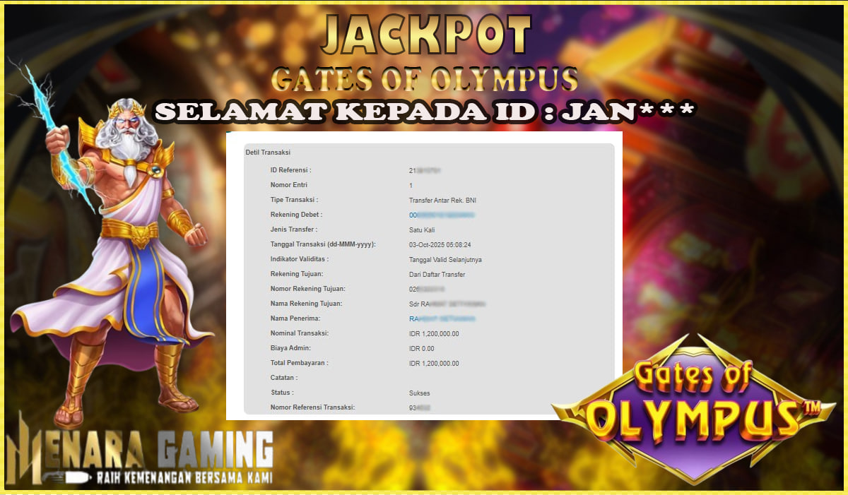MENARAGAMING JACKPOT PRAGMATIC PLAY GATES OF OLYMPUS Rp. 1.000.000,- LUNAS