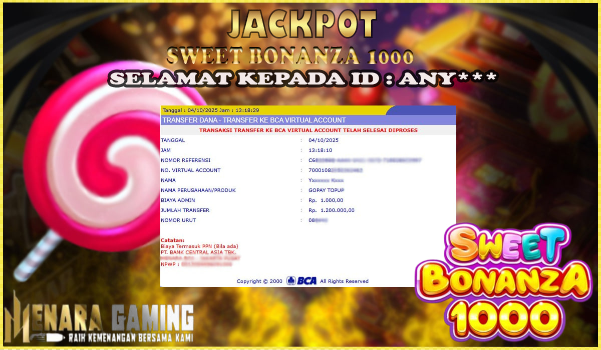MENARAGAMING JACKPOT PRAGMATIC PLAY SWEET BONANZA 1000 Rp. 1.000.000,- LUNAS