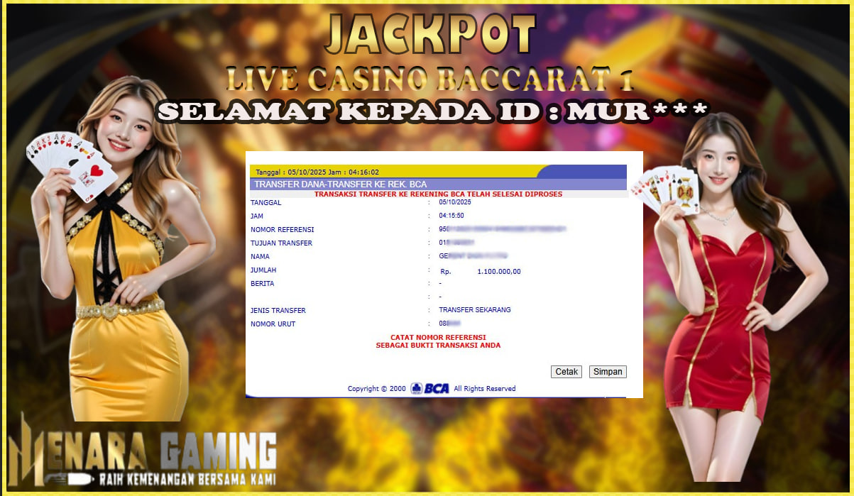 MENARAGAMING JACKPOT LIVE CASINO Rp. 1.000.000,- LUNAS