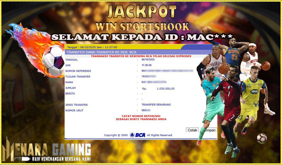 MENARAGAMING JACKPOT SPORTSBOOK Rp. 1.000.000,- LUNAS