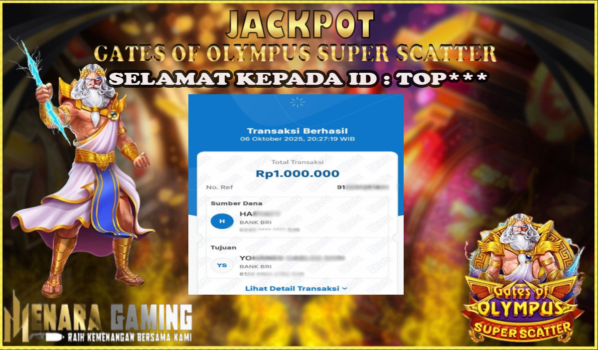 MENARAGAMING JACKPOT PRAGMATIC PLAY GATES OF OLYMPUS SUPER SCATTER Rp. 1.000.000,- LUNAS