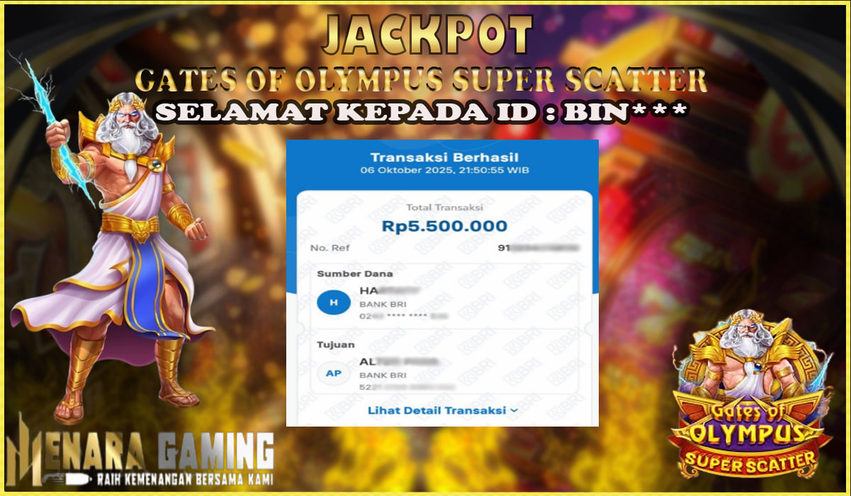 MENARAGAMING JACKPOT PRAGMATIC PLAY GATES OF OLYMPUS SUPER SCATTER Rp. 5.000.000,- LUNAS