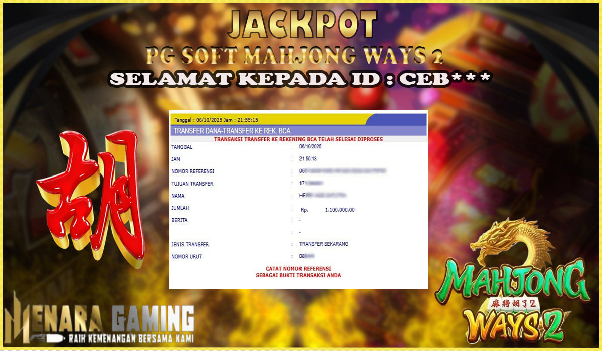 MENARAGAMING JACKPOT PG SOFT MAHJONG WAYS 2 Rp. 1.000.000,- LUNAS