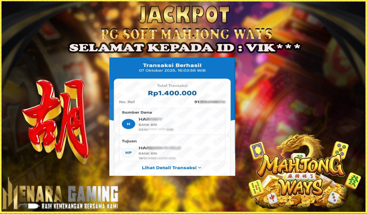 MENARAGAMING JACKPOT PG SOFT MAHJONG WAYS Rp. 1.000.000,- LUNAS