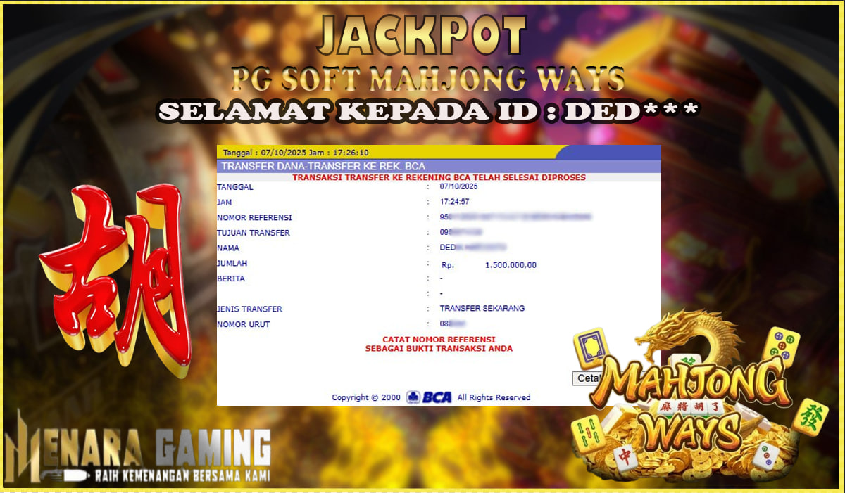 MENARAGAMING JACKPOT PG SOFT MAHJONG WAYS Rp. 1.000.000,- LUNAS