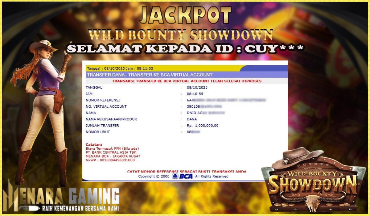 MENARAGAMING JACKPOT PG SOFT WILD BOUNTY SHOWDOWN Rp. 1.000.000,- LUNAS