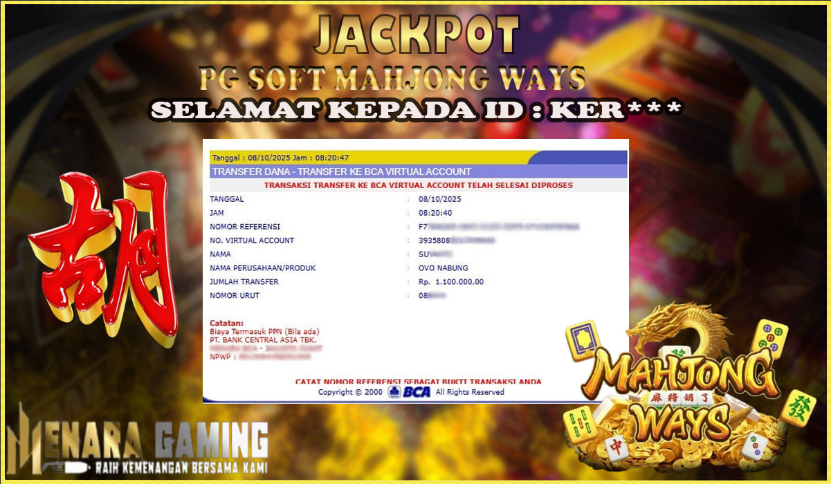 MENARAGAMING JACKPOT PG SOFT MAHJONG WAYS Rp. 1.000.000,- LUNAS
