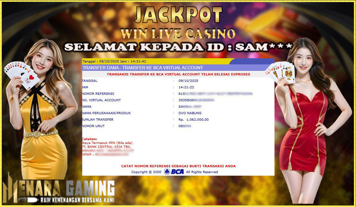 MENARAGAMING JACKPOT LIVE CASINO Rp. 1.000.000,- LUNAS