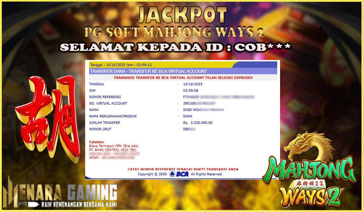 MENARAGAMING JACKPOT PG SOFT MAHJONG WAYS 2 Rp. 2.000.000,- LUNAS