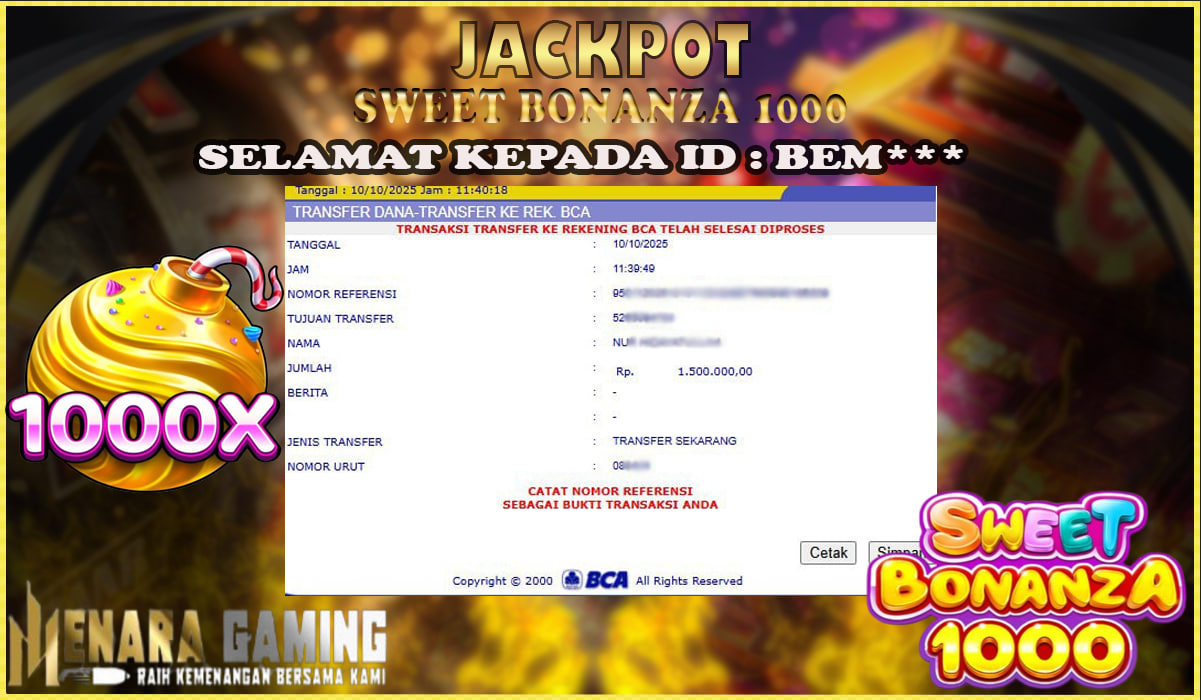 MENARAGAMING JACKPOT PRAGMATIC PLAY SWEET BONANZA 1000 Rp. 1.000.000,- LUNAS